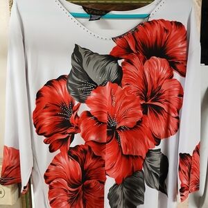 Valentina White Blouse with Red and Black Floral Design
